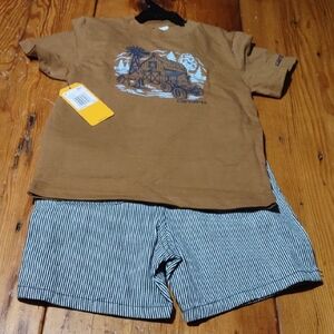 Nwt Carhartt Brown T-Shirt and Striped Shorts Overalls Set Sz 4t